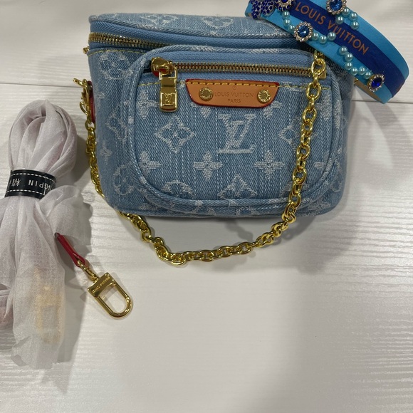 Louis Vuitton Denim Mini Bag with Gold Chain FASHION - Picture 1 of 11